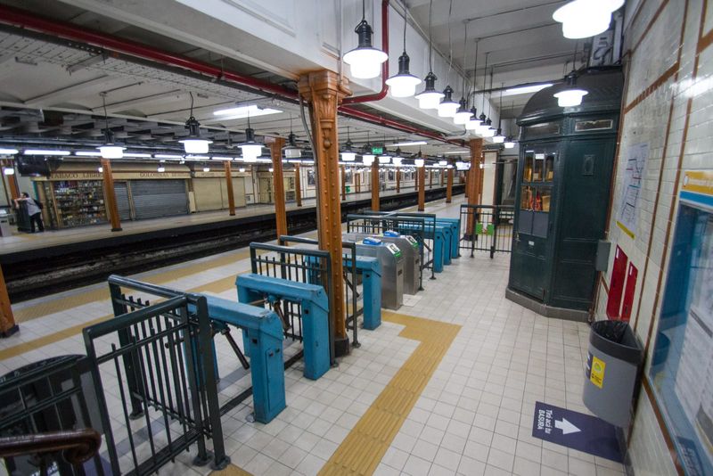 Passengers waiting on the tiled platform of Perú station on Line A of the Buenos Aires Subte, the oldest underground line in the Southern Hemisphere