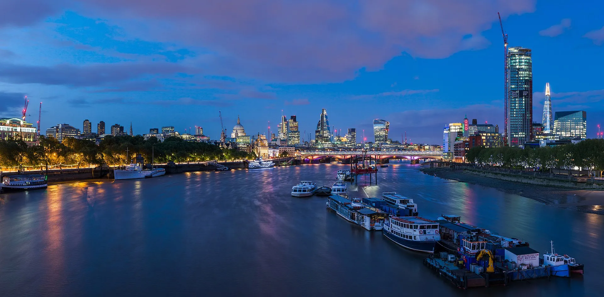 Photo of the London skyline from Waterloo Bridge.